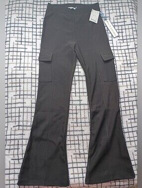Juniors Size Small Black Flared Cargo Bell Bottom Pants